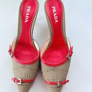 Prada Women's Red and Brown Mules